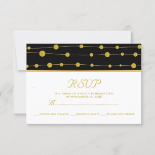 Cartons Réponse Perles en feuille d'or noir & bande mariage modern
