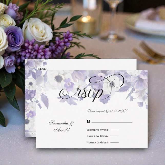 Cartons Réponse Personalized Violet Purple Flowers Wedding (Créateur téléchargé)