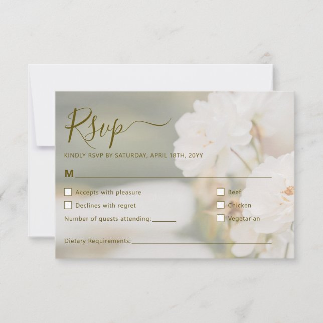 Cartons Réponse Photo de fond de roses blanches rêveuses Mariage (Devant)