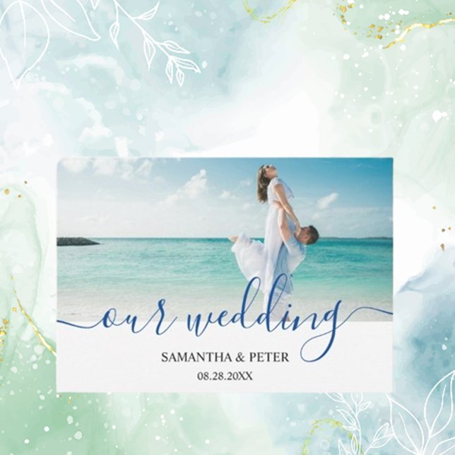 Cartons Réponse Photo personnalisée Mariage de plage moderne (Create lasting memories with a custom photo modern beach wedding RSVP card. )