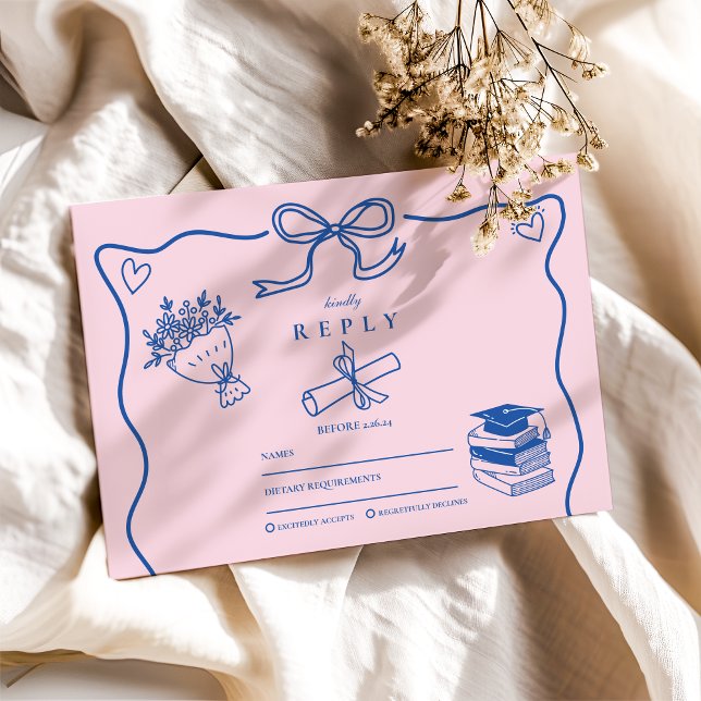 Cartons Réponse Pièce de graduation en rose et bleu illustrée (Créateur téléchargé)