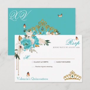 Cartons Réponse Pierre d'or Turquoise Rose Tiara Quinceanera