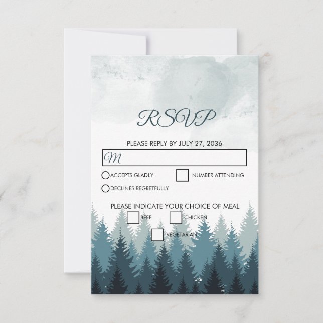 Cartons Réponse Pine Arbre Aquarelle Forêt Mariage rustique (Devant)