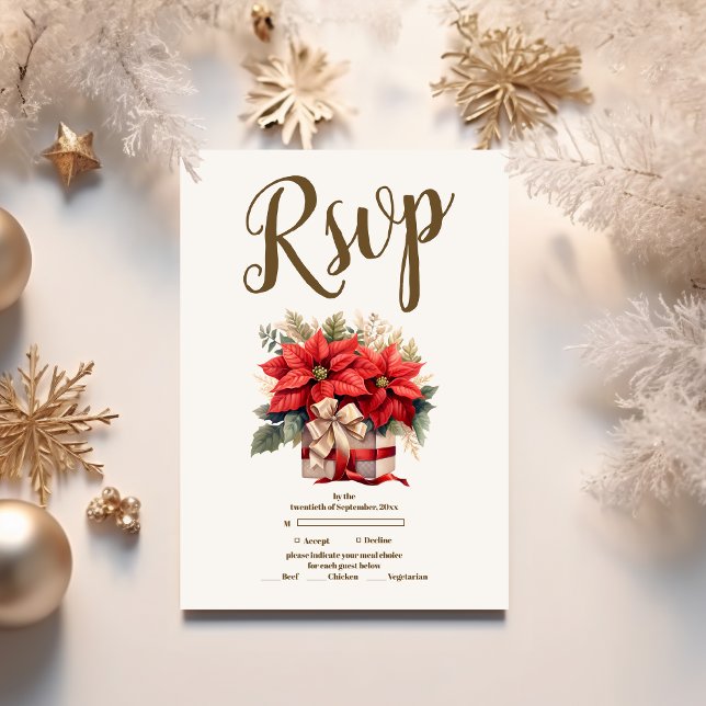 Cartons Réponse Pine Rustique Poinsettia Floral Mariage de Noël (Créateur téléchargé)