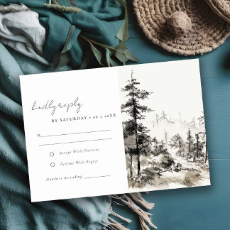 Cartons Réponse Pine Woods Mountain Paysage Mariage de croquis