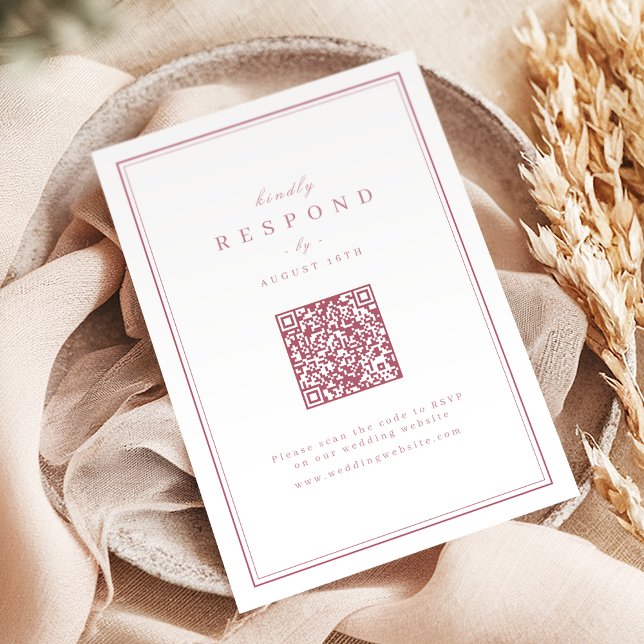 Cartons Réponse Pink Elegant borders gold classy QR code wedding (Pink Elegant borders gold classy QR code wedding RSVP Card)