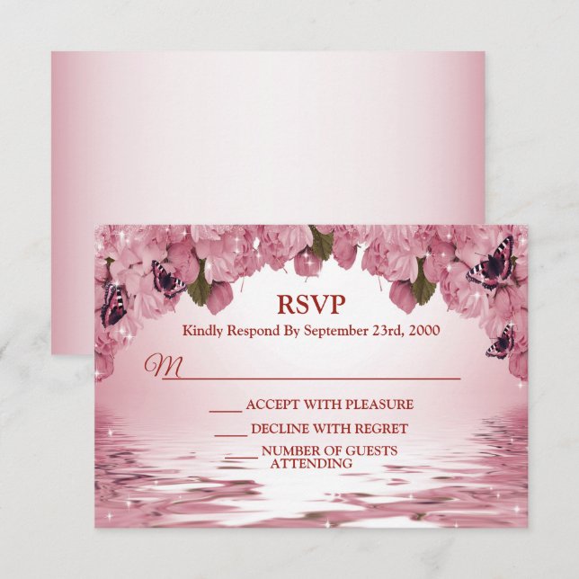 Cartons Réponse Pink Floral Nature Butterfly Outdoor Wedding Party (Devant / Derrière)