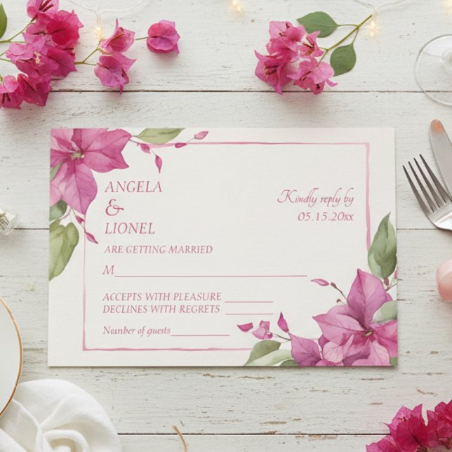 Cartons Réponse Pink Floral Watercolor Wedding  (Créateur téléchargé)