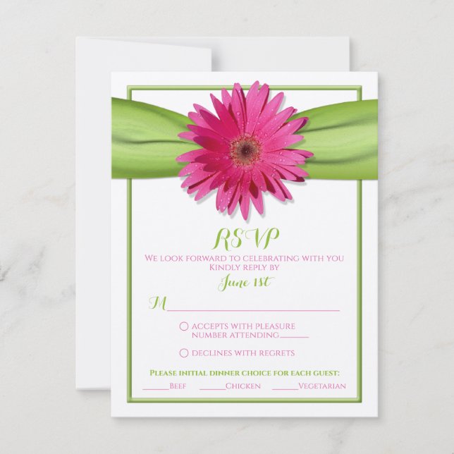 Cartons Réponse Pink gerbera with Green Ribbon Response Card (Devant)