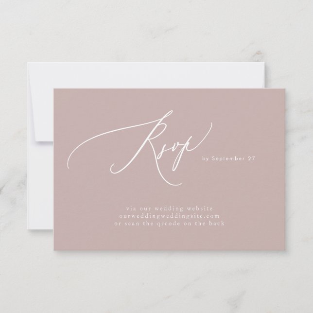 Cartons Réponse Pink Taupe Blanc Simple QR Code Mariage site Web (Devant)