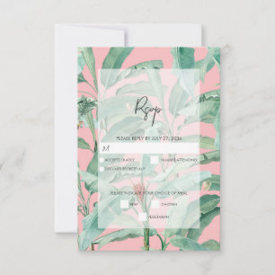 Cartons Réponse Pink Tropical Banana Palm Feuille Mariage