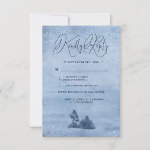 Cartons Réponse Pins de Montagne Léger Bleu Repas de Mariage d'hiv