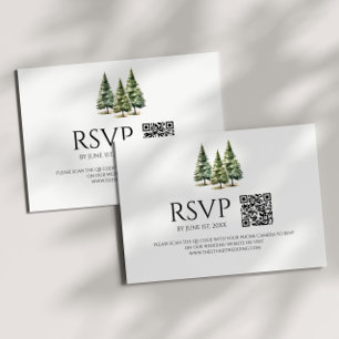 Cartons Réponse Pins neige minimaliste hiver QR Code Mariage