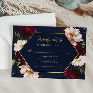 Cartons Réponse Pivoines de mariage florales marine Burgundy Blush