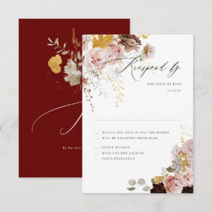 Cartons Réponse PixDezines Boho Fleurs d'automne Blush Bourgogne R