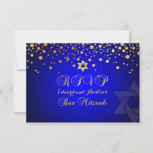 Cartons Réponse PixDezines RSVP, BAR MITZVAH+CONFETTI D'OR