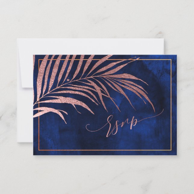 Cartons Réponse PixDezines RSVP, Fronds Palm | Faux Rose Gold (Devant)