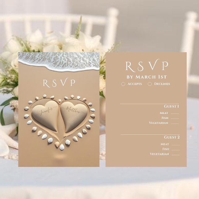 Cartons Réponse Plage Mariage RSVP-Repas options (Beach Wedding RSVP-Meal options RSVP Card )