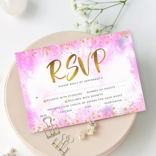 Cartons Réponse Plat d'or bat mitzvah à l'entrée rose (Créateur téléchargé)