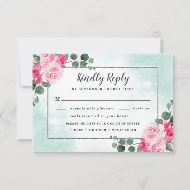 Cartons Réponse Plat rose Choix Aquarelle verte Mariage floral (Devant)