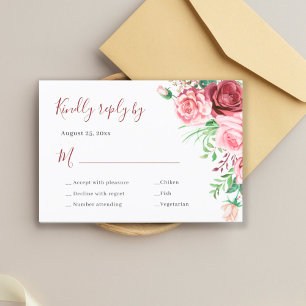 Cartons Réponse Plat rose floral élégant choix mariage