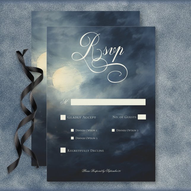 Cartons Réponse Pleine lune gothique foncé Nuit Ciel Mariage Dîner (Dark Gothic Full Moon Night Sky Wedding Dinner RSVP Card)