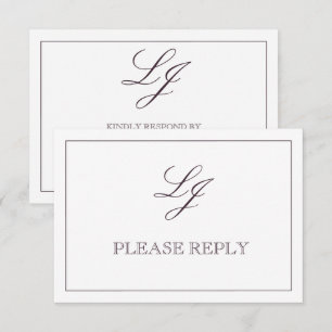 Cartons Réponse Plum classique Calligraphie violette Monogramme Pa