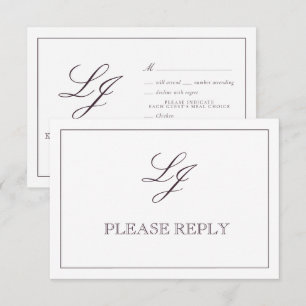 Cartons Réponse Plum classique violet calligraphie Monogramme Mari