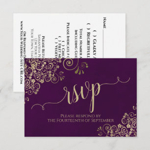 Cartons Réponse Plum Purple Or Dentelle Élégante Mariage de callig