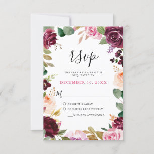 Cartons Réponse Plum violet rose pâle Mariage végétal