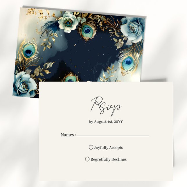 Cartons Réponse Plumes de paon célestes Élégant Mariage (Créateur téléchargé)