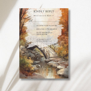 Cartons Réponse Pont de mariage d'automne à l'aquarelle en bois