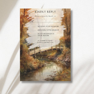 Cartons Réponse Pont rustique de la forêt automnale pour mariage d