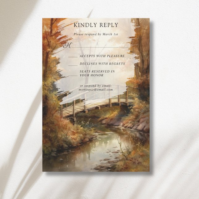 Cartons Réponse Pont rustique de la forêt automnale pour mariage d (Créateur téléchargé)