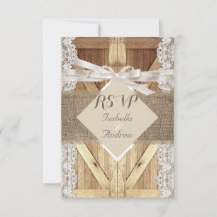 Cartons Réponse Porte de mariage rustique beige blanc dentelle boi
