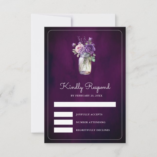 Cartons Réponse Pot de fleurs violet foncé pour mariage Moody (Devant)