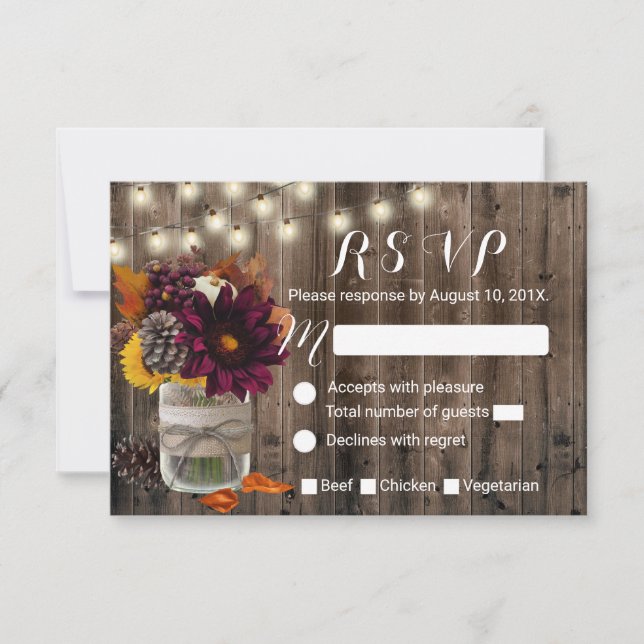 Cartons Réponse Pot floral automnal rustique pour mariage d'automn (Devant)