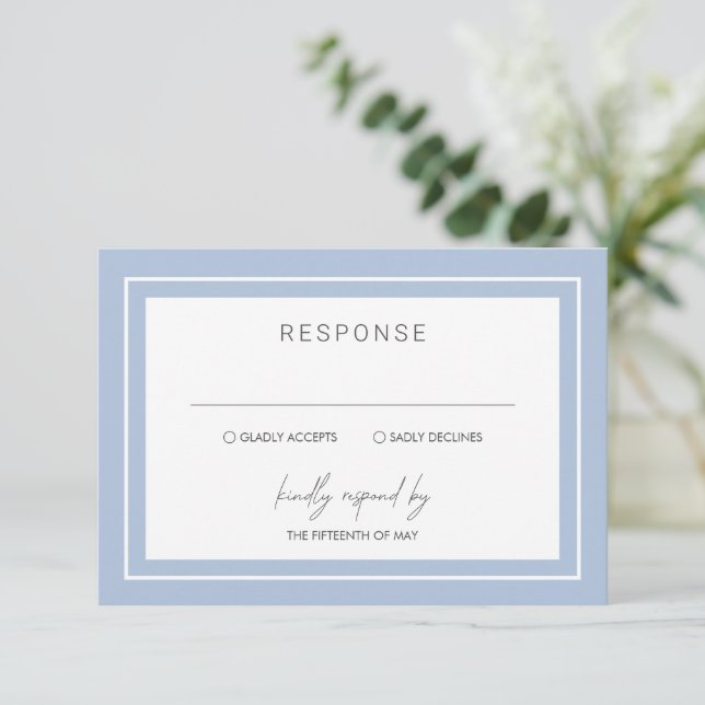 Cartons Réponse Poudre Bleu Gras Bordure Mariage moderne (Debout devant)
