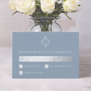 Cartons Réponse Poussière de Crête de Mariage Bleu Clair Monogramm
