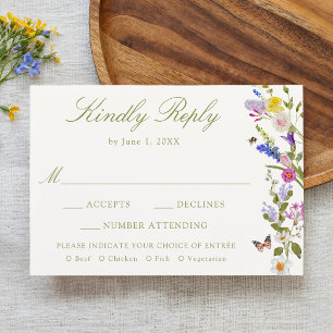 Cartons Réponse Prairie de Fleurs Sauvages Colorée Mariage Crème