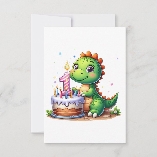 Cartons Réponse Premier anniversaire de Dino (Devant)