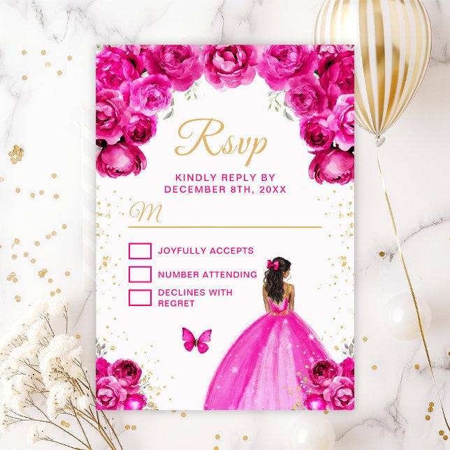 Cartons Réponse Princesse à la peau foncée rose chaud et or (Créateur téléchargé)