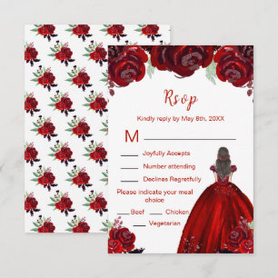 Cartons Réponse Princesse aux Cheveux Bruns Fleurs Florales Rouges