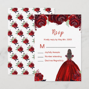 Cartons Réponse Princesse aux Cheveux Bruns Fleurs Florales Rouges