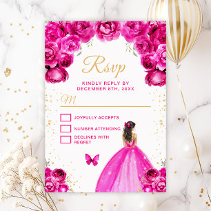Cartons Réponse Princesse aux cheveux bruns rose chaud et or