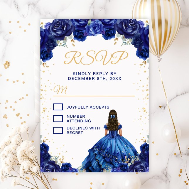 Cartons Réponse Princesse Fleur Bleu Foncé Quinceañera (Créateur téléchargé)