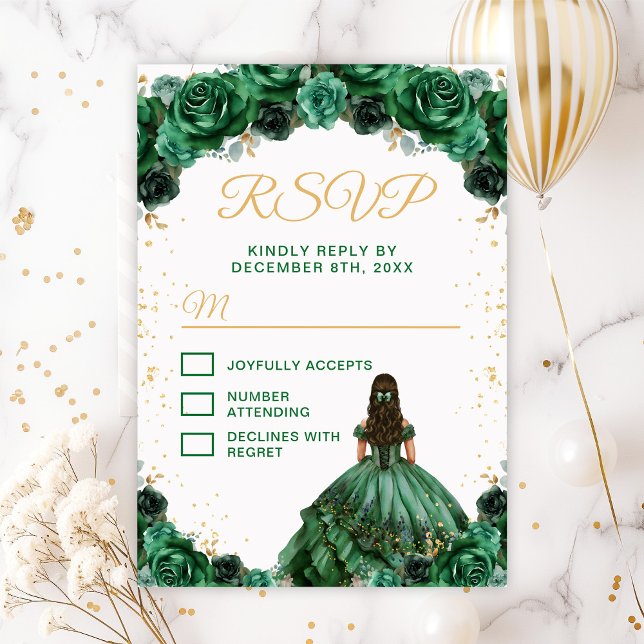 Cartons Réponse Princesse Fleurie Vert Foncé Quinceañera (Créateur téléchargé)