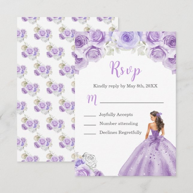 Cartons Réponse Princesse Florale en robe violette Dusty (Devant / Derrière)