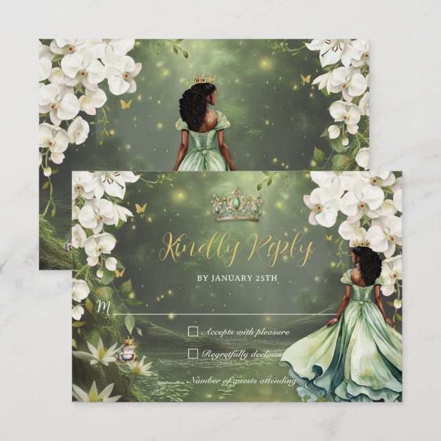 Cartons Réponse Princesse & Grenouille Robe Verte Douce 16 Quincea (Devant / Derrière)