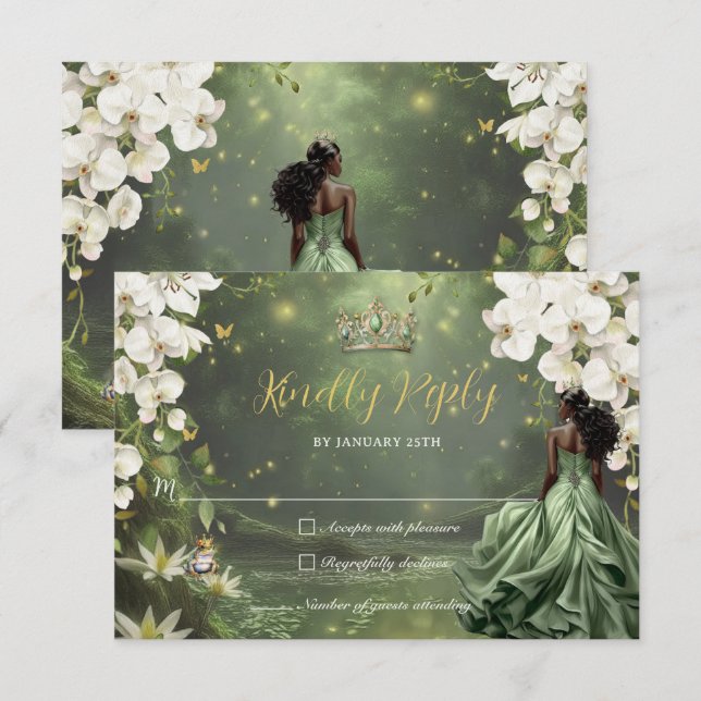 Cartons Réponse Princesse & Grenouille Robe Verte Douce 16 Quincea (Devant / Derrière)